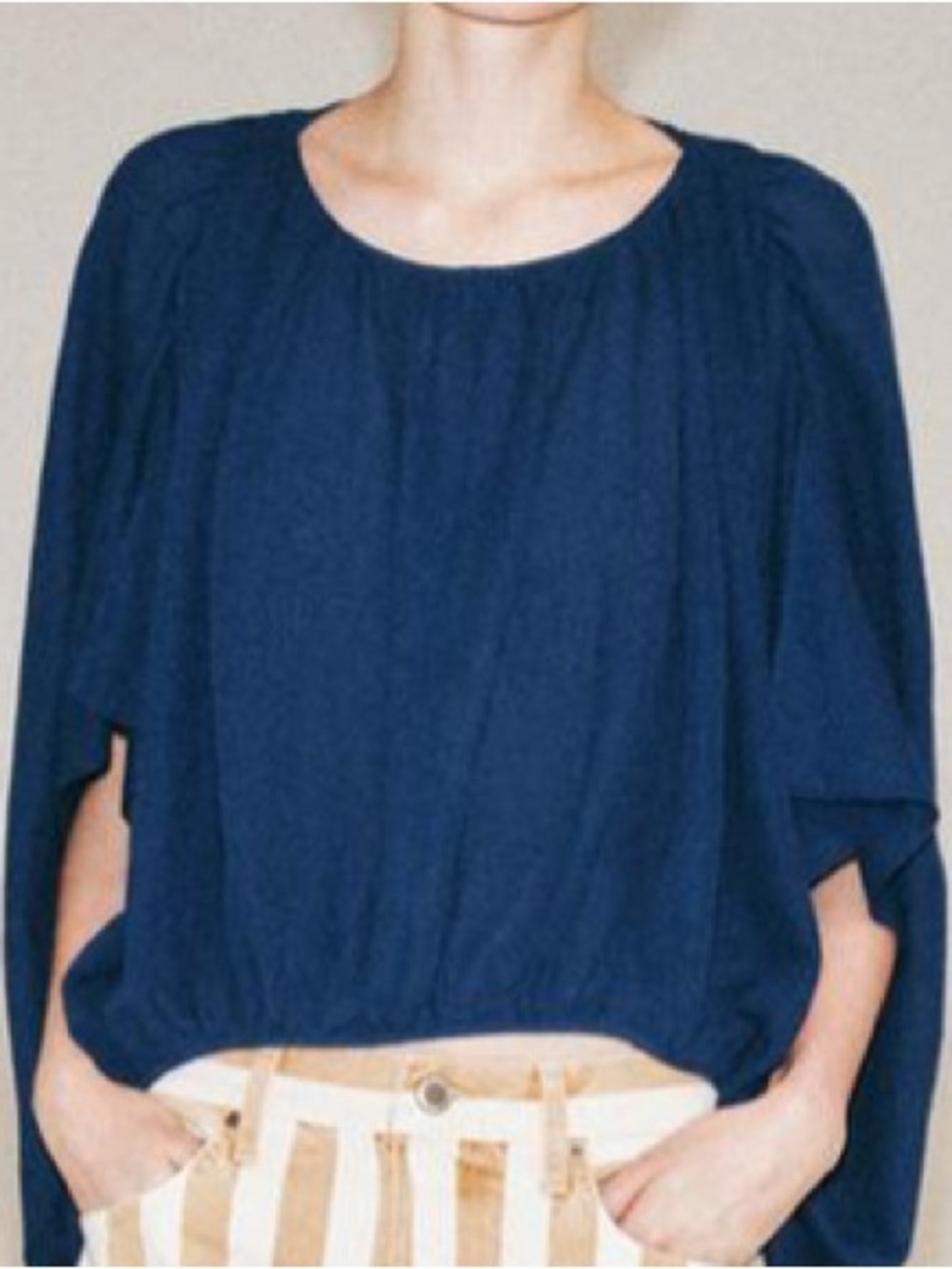 NWT Zara Blue Puffy Round Neck Cropped Top
